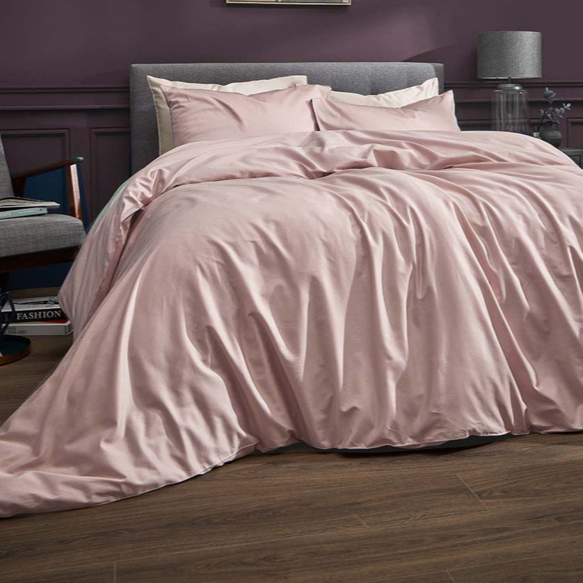 Premium Cotton Sateen Duvet Cover with Mother-of-Pearl Buttons «LUMEN» - ROSE