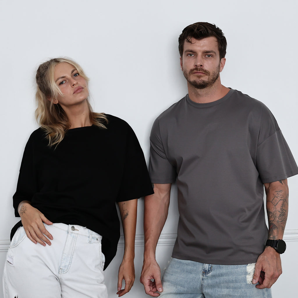 "THE FLOW" Silk Blend Regular T-Shirt - BLACK