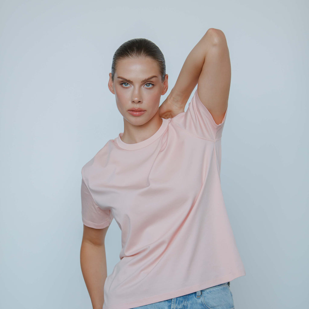 "THE FLOW" Silk Blend Regular T-Shirt - ROSE