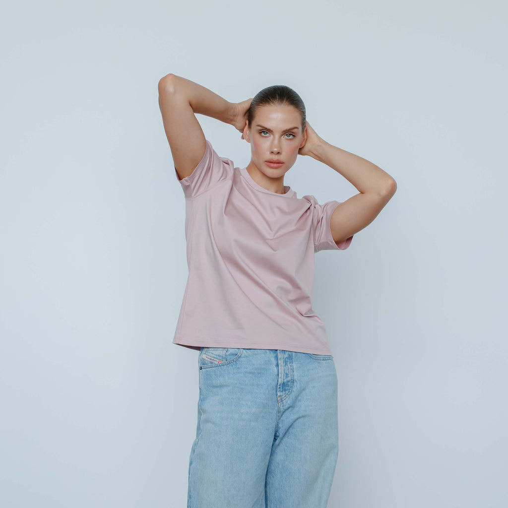 "THE FLOW" Silk Blend Regular T-Shirt - DUSTY BLOSSOM