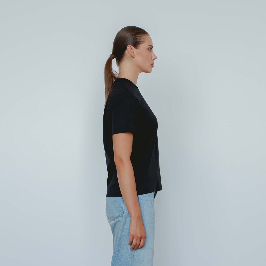 "THE FLOW" Silk Blend Regular T-Shirt - BLACK