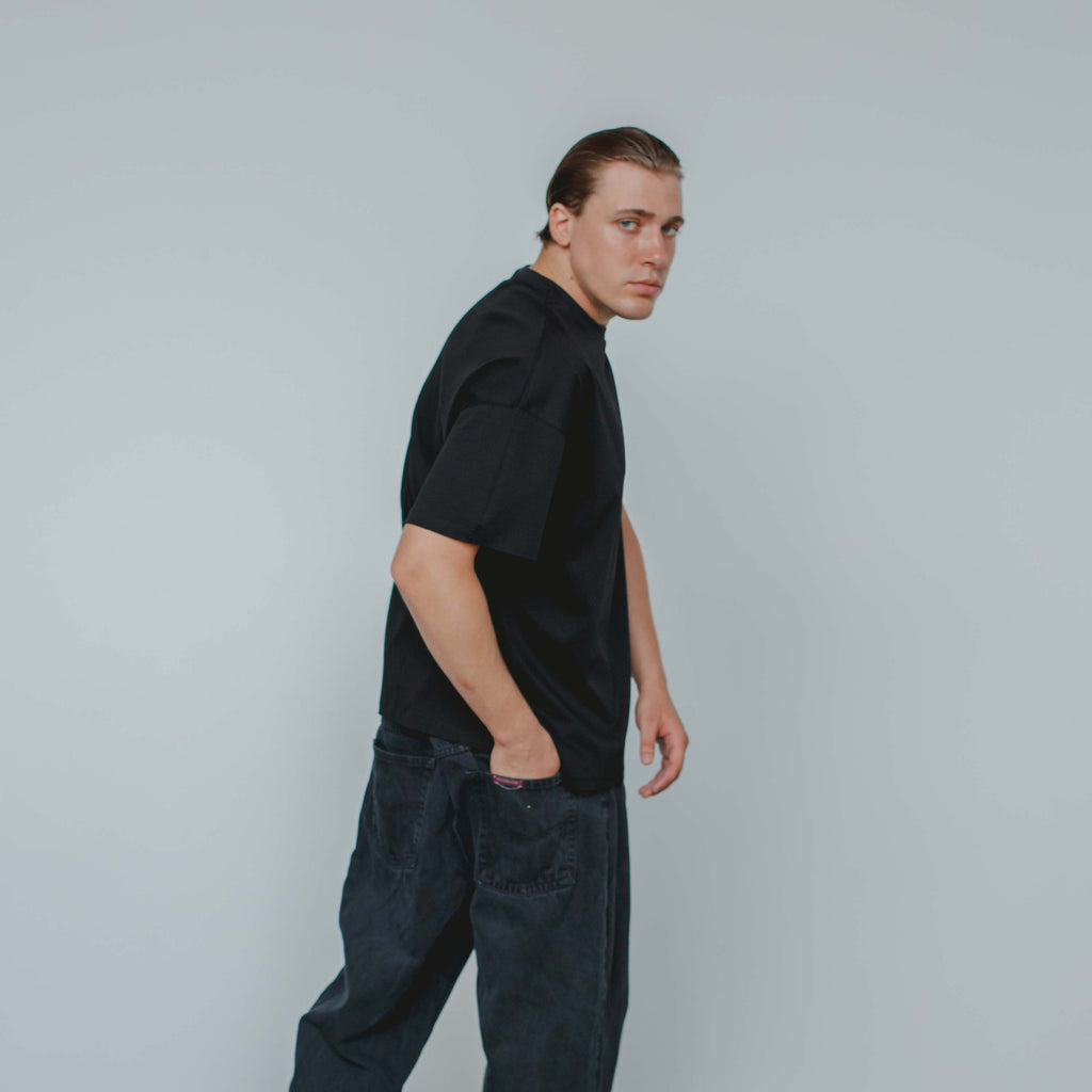"THE FLOW" Silk Blend Oversized  T-Shirt - BLACK