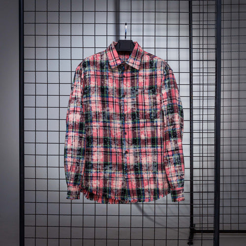"THE FLOW" Acid-Wash Checked Shirt - Limited Edition - PINK