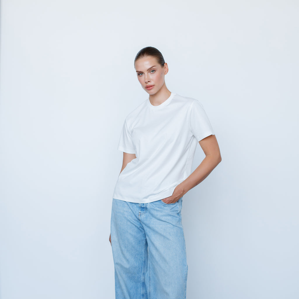 "THE FLOW" Silk Blend Regular T-Shirt - WHITE