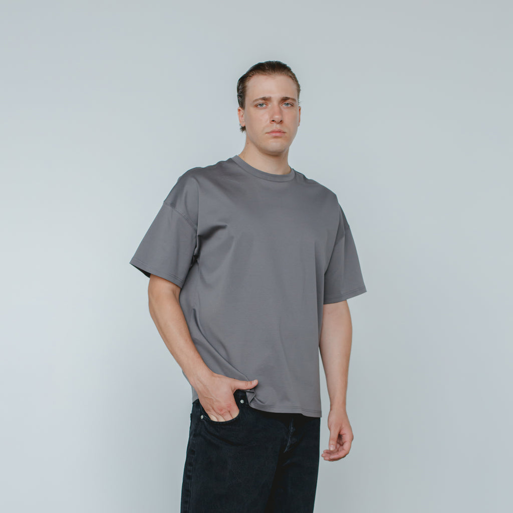 "THE FLOW" Silk Blend Oversized T-Shirt - GREY