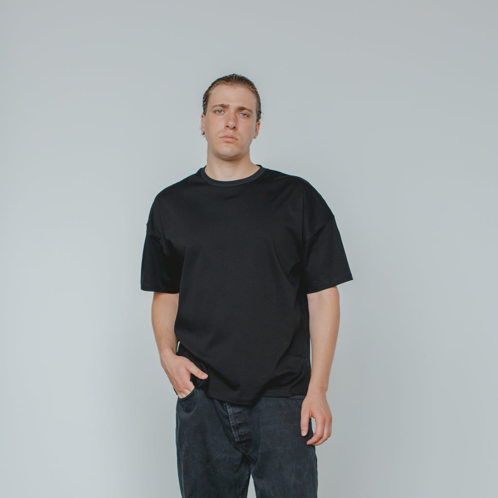 "THE FLOW" Silk Blend Oversized  T-Shirt - BLACK