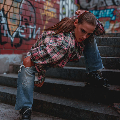 "THE FLOW" Acid-Wash Checked Shirt - Limited Edition - PINK