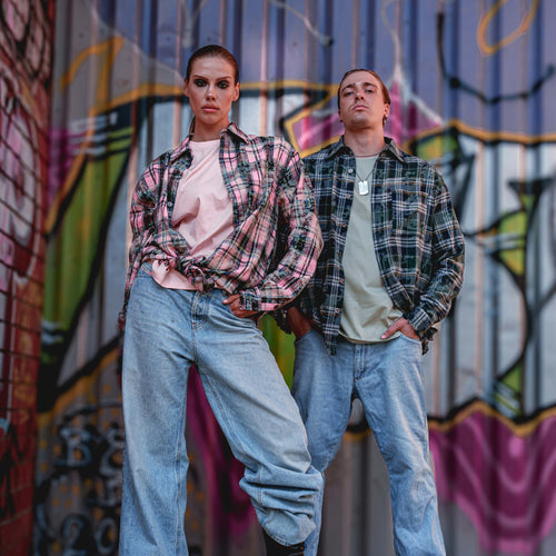 "THE FLOW" Acid-Wash Checked Shirt - Limited Edition - GREEN