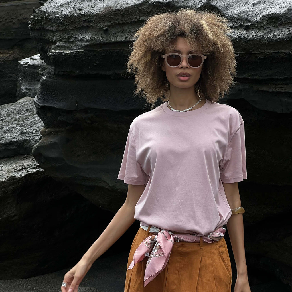 "THE FLOW" Silk Blend Regular T-Shirt - DUSTY BLOSSOM