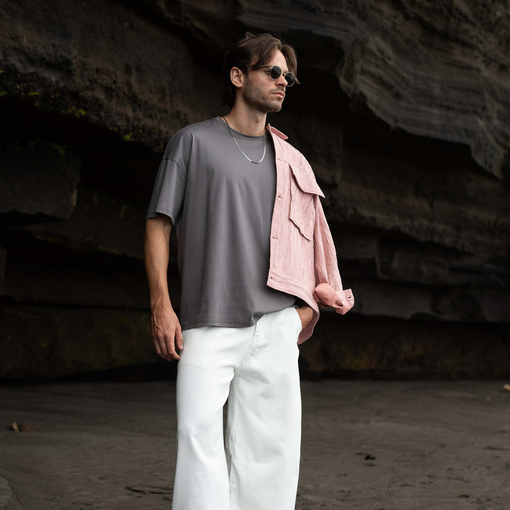 "THE FLOW" Silk Blend Oversized T-Shirt - GREY