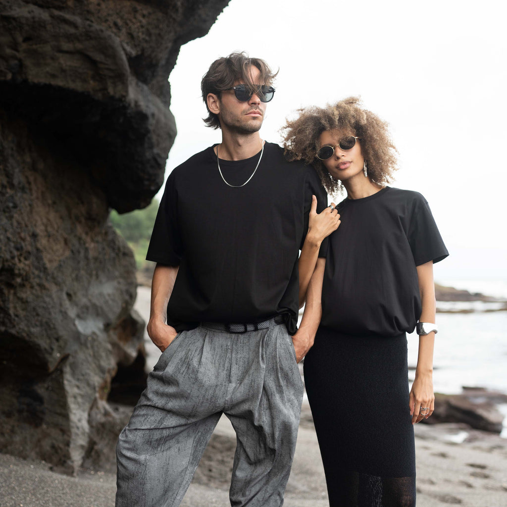 "THE FLOW" Silk Blend Oversized  T-Shirt - BLACK