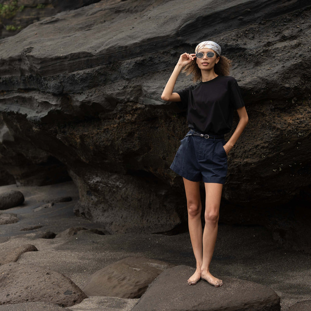 "THE FLOW" Silk Blend Regular T-Shirt - BLACK