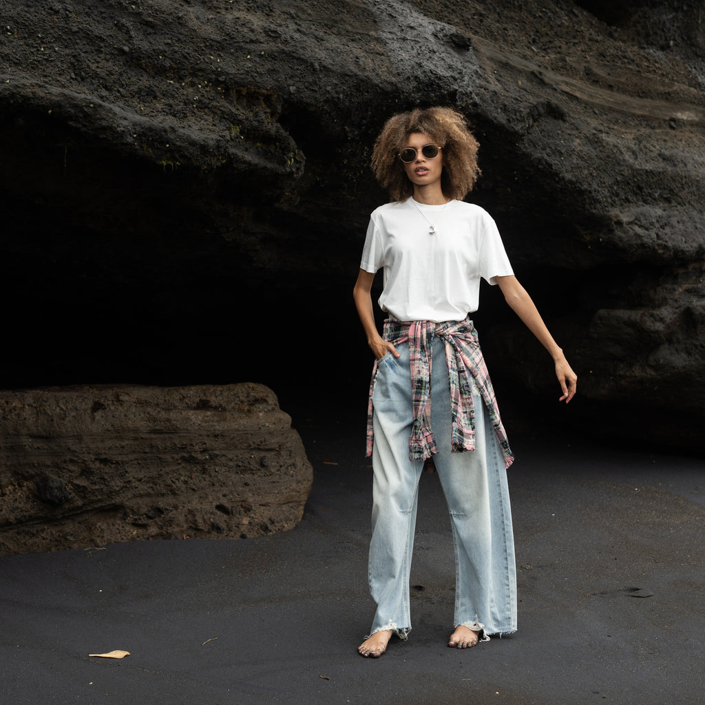 "THE FLOW" Silk Blend Regular T-Shirt - WHITE