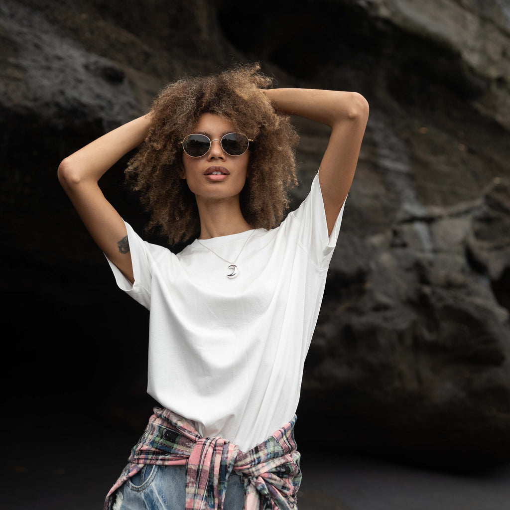 "THE FLOW" Silk Blend Regular T-Shirt - WHITE