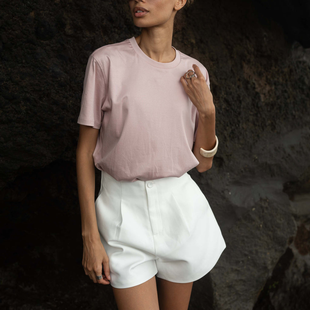 "THE FLOW" Silk Blend Regular T-Shirt - DUSTY BLOSSOM