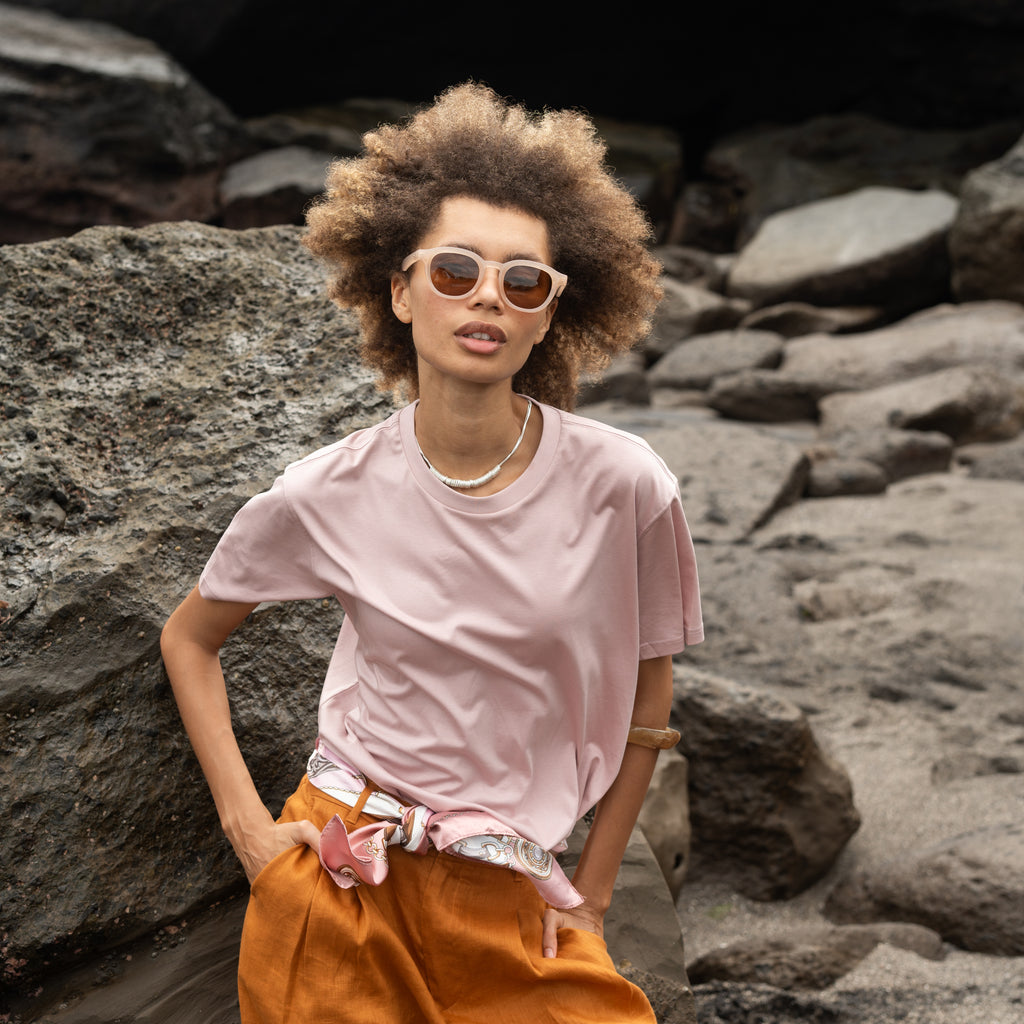 "THE FLOW" Silk Blend Regular T-Shirt - DUSTY BLOSSOM